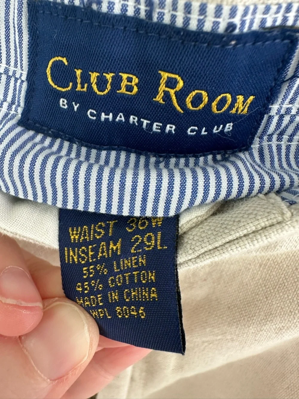Charter Club Room Linen Blend Pants 36 X 29 Beige Pleated Cuffed Classic Fit